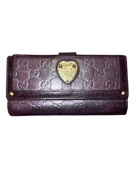 Gucci Embossed GG Leather Wallet with Gold Heart Accent